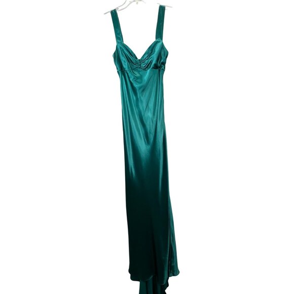 Vintage Zum Zum Maxi Dress Prom Wedding Green Ruched S Marked 9/10 FLAW Y2K - Picture 1 of 14
